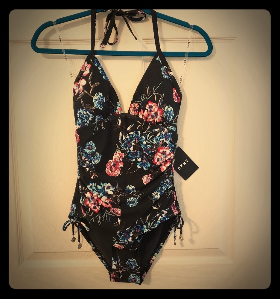 Womens DKNY floral one piece bathing suit size 6